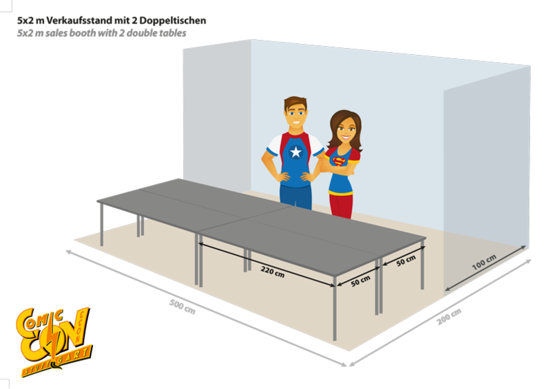 Verlagsstand 5x2m mit Tischen | Publisher booth 5x2m with tables