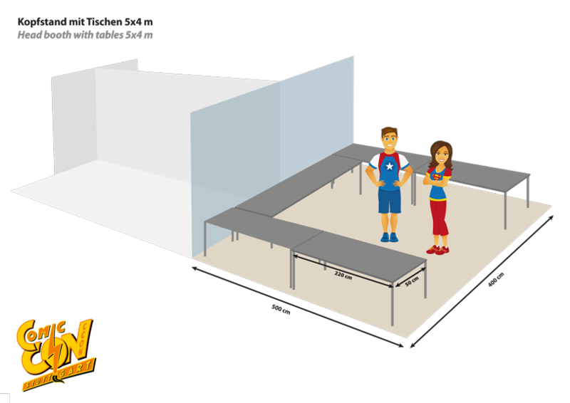 Kopfstand 5x4m mit Tischen | Head booth 5x4m with tables