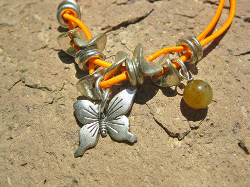 Butterfly charm anklet with gemstones