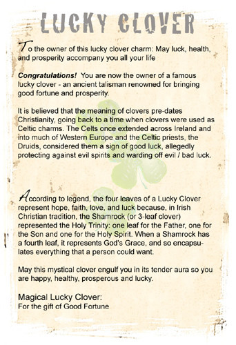Four Leaf Clover Wish Bracelet Friendship Gift Card Spirit Totem Symbolism Love 