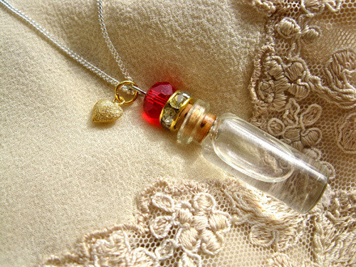 Lourdes water jewellery ~ glass vial necklace ~ gold heart