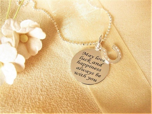 Love Luck Happiness necklace + horseshoe
