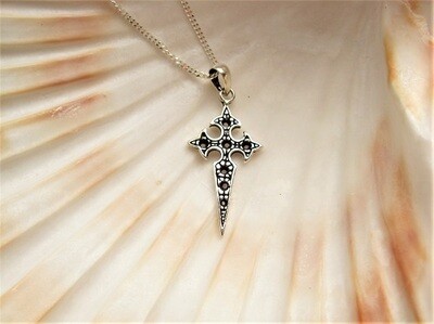 Travellers cross necklace, decorative ~ silver