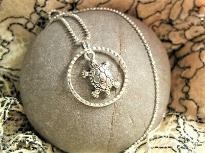 Lucky turtle necklace ~ in silver ring, for tranquility and New Beginnings