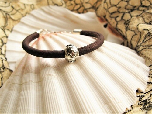 Camino bracelet - 925 silver scallop shell bead +cork