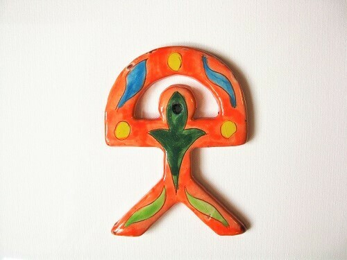 Spanish ceramic Indalo Man talisman ~ ORANGE