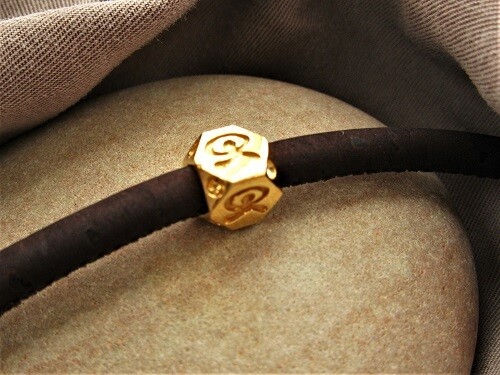 Indalo Man bead bracelet ~ gold-filled, hexagonal on cork-cord, Choose style of Indalo bead: Dancing-style Indalo bead
