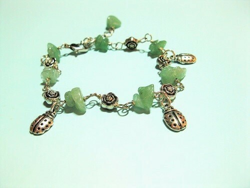 Aventurine lucky charm bracelet ft Ladybirds
