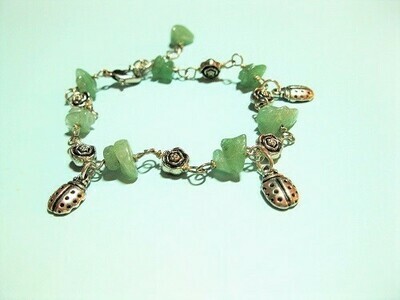 Aventurine lucky charm bracelet ft Ladybirds