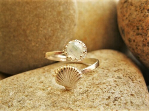 Lucky travel ring ~ Camino de Santiago shell + moonstone