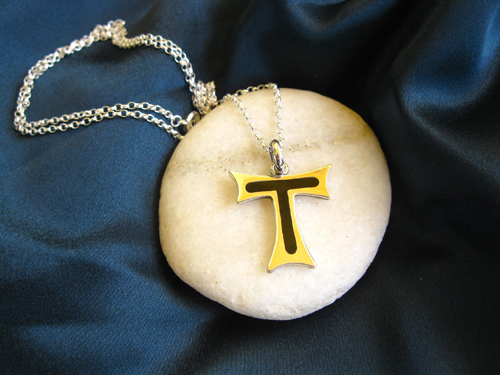 Tau Cross necklace of St Francis ~ silver + jet