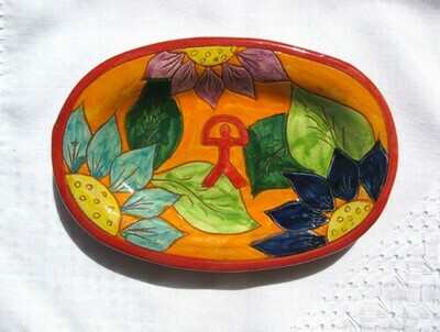 Spanish ceramic platter ~ Indalo, flores