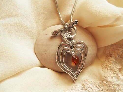 Layers of love heart necklace + birthstone crystal