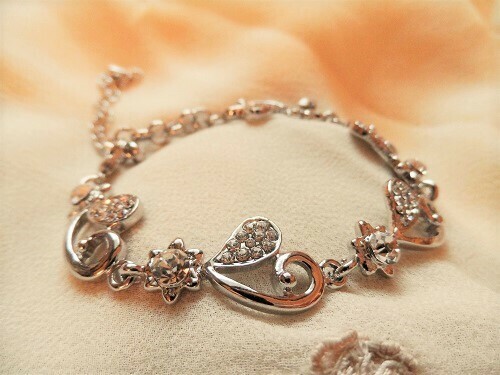 Hearts + flowers tennis-style bracelet