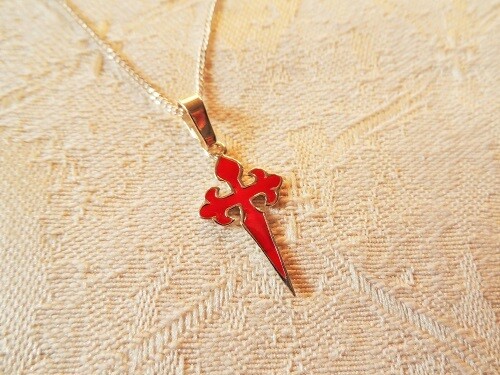Cross of St James necklace ~ silver, red: Encourage safe travels