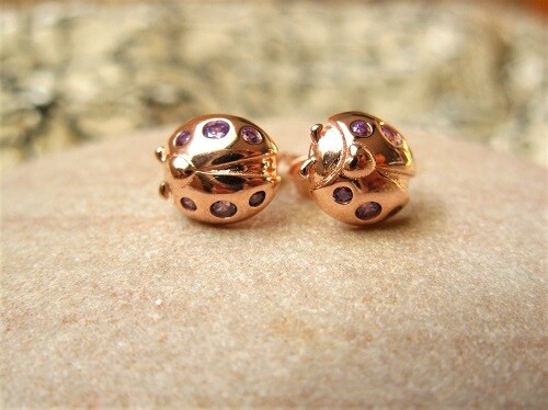 Lucky ladybird stud earrings ~ rose gold, for happiness