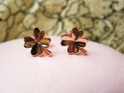 Lucky four leaf clover stud earrings ~ rose gold, for protection and safekeeping