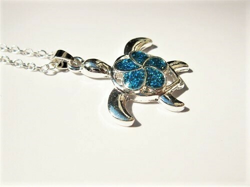 Lucky turtle necklace ~ blue opal, for peace and tranquility