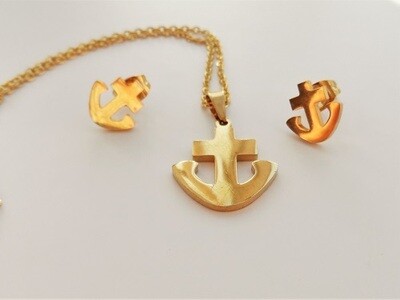 Anchor jewellery set for hope and fun, gold-plated stainless-steel