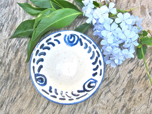 Traditional blue and cream pottery from Nijar, south east Spain