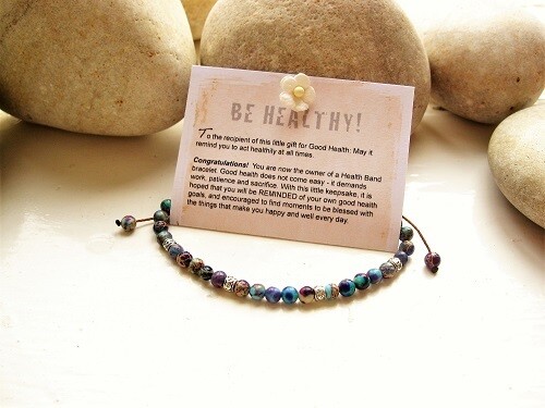 Health Band bracelet to wish Good Health ~ blue + purple stone