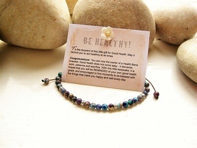 Health Band bracelet to wish Good Health ~ blue + purple stone