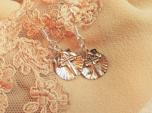 Scallop shell earrings with St James cross