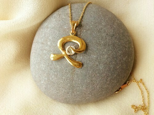 Indalo necklace ~ gold-filled, curved with zirconite