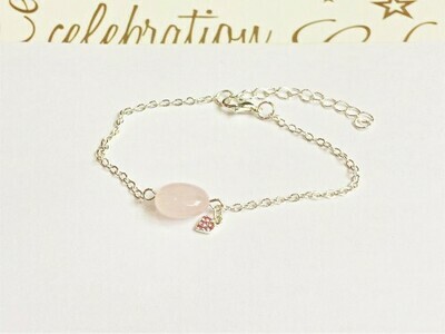 Rose quartz bracelet + CZ heart