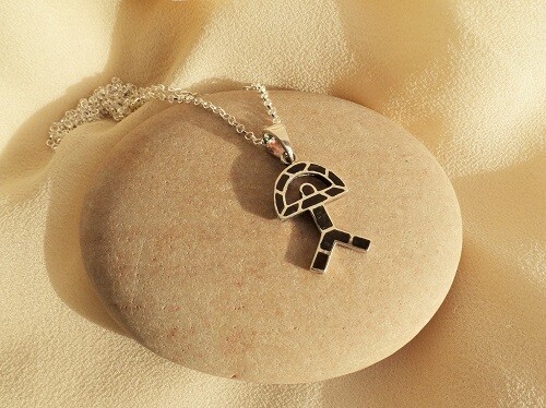 Indalo Man necklace ~ classic, silver + mother-of-pearl, black