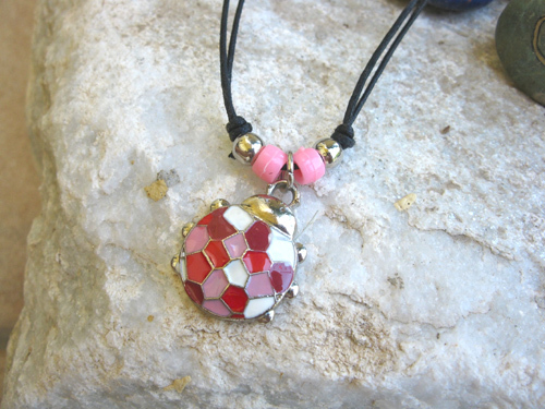 Ladybird charm necklace ~ enamel mosaic