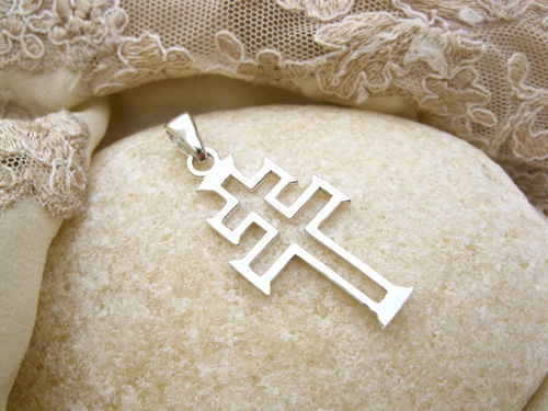 Caravaca cross necklace ~ modern, silver