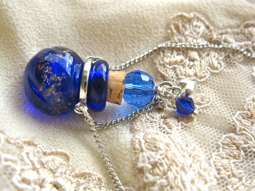 Lourdes water jewellery ~ glass vial necklace ~ sapphire