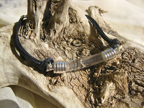 Lourdes water jewellery ~ glass vial bracelet ~ black cord