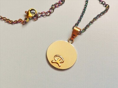 Indalo wellness symbol necklace, 18ct gold on stainless-steel disc