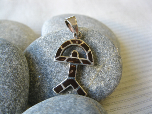 Indalo pendant ~ classic, silver + mother-of-pearl, black
