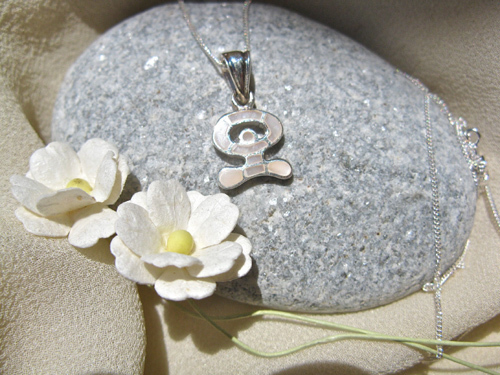 Indalo necklace ~ dancing, small silver + mother-of-pearl