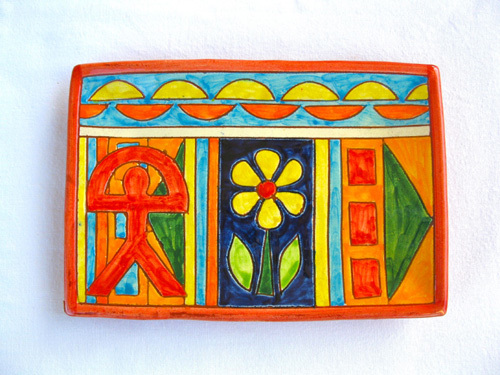Spanish ceramic oblong plate ~ Indalo, flor