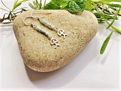 Larimar Indalo earrings for health, prosperity and good fortune