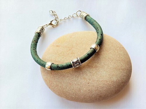 Camino de Santiago bracelet - scallop shell bead on earthy green cork