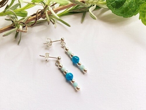 Larimar and Apatite earrings for calmness, wellbeing and success