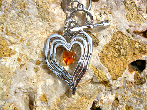 Layers of love heart necklace + birthstone crystal, Choose birthstone heart colour: Topaz birthstone heart