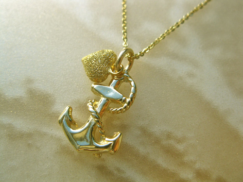 Anchor necklace with heart ~ 9ct gold