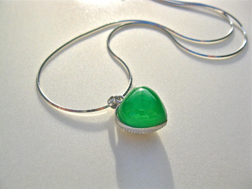 Green jade + silver heart necklace