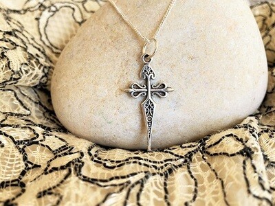 St James cross necklace ~ silver filigree