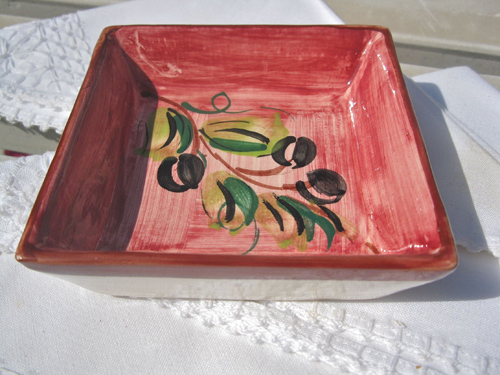 Spanish ceramic dish ~ olive blush, square