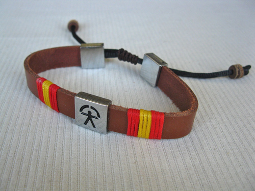 Indalo bracelet ~  leather wrapped cord strap, Choose bracelet design: Red &amp; yellow cord, brown strap