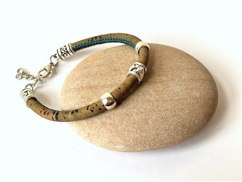 Camino de Santiago bracelet - scallop shell bead on earthy green cork