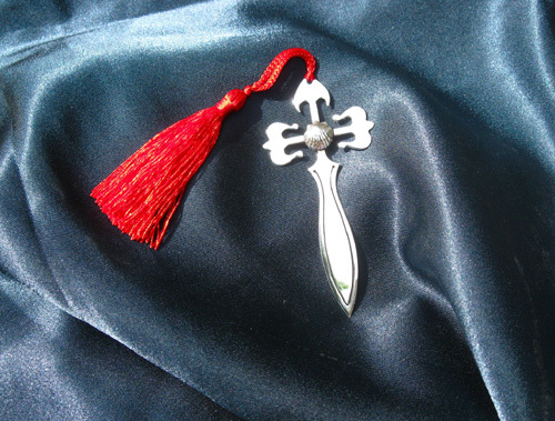 Solid silver St James Cross + Scallop bookmark