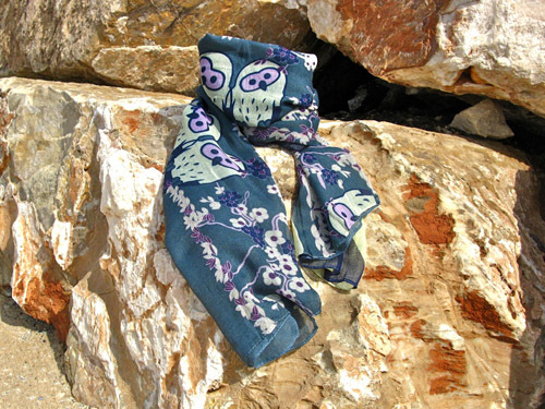 Owl scarf ~ dark green &amp; soft yellow-green